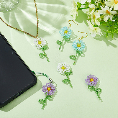 6Pcs 3 Colors Handmade Glass & Seed Beaded Pendants GLAA-FG0001-18-1