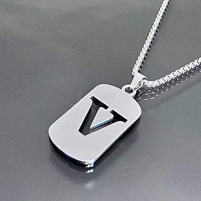 Rectangle with Laser Cut Letter 201 Stainless Steel Initial Pendant Necklaces WGA5E8C-22-1