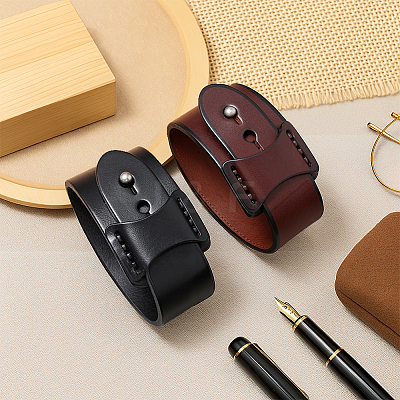 2Pcs 2 Colors Punk Cowhid Leather Bracelets BJEW-GO0001-11-1