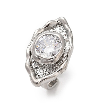 Brass Pave Cubic Zirconia Adjustable Open Cuff Rings for Women RJEW-R032-01P-1
