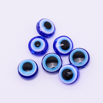 Flat Round Evil Eye Resin Beads RESI-WH0012-05A-1