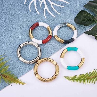 Chunky Curved Tube Beads Stretch Bracelets Set BJEW-SW00016-1