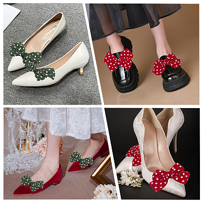 4Pcs 2 Colors Retro Polka Dot Pattern Polyester Bowknot Shoe Decorations FIND-GF0005-02-1