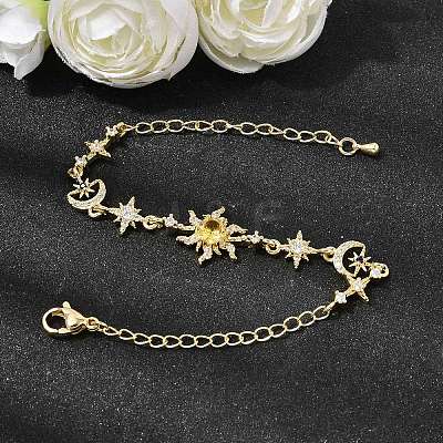 Brass Micro Pave Cubic Zirconia Link Bracelets BJEW-H639-06G-1