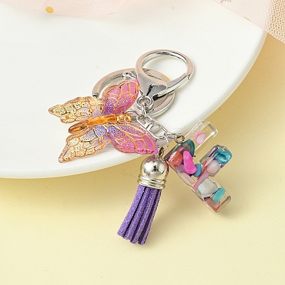 Resin Letter & Acrylic Butterfly Charms Keychain KEYC-YW00001-06-1