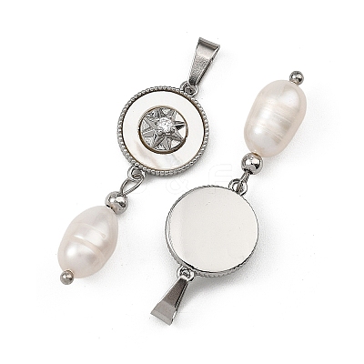 Natural Cultured Freshwater Pearl Rice Tassel Pendants PALLOY-JF05741-02-1