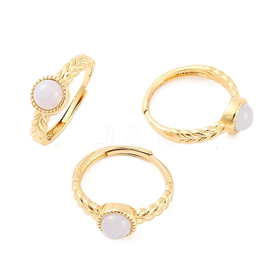 Round Natural Blue Lace Agate Adjustable Rings RJEW-Q817-03G-03-1