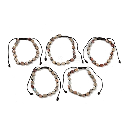 Natural Shoushan Stone Beads Braided Bead Bracelets for Men Women BJEW-D360-01D-1