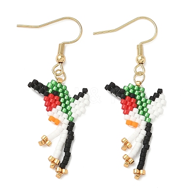 304 Stainless Steel MIYUKI Glass Seed Beads Bird Dangle Earrings EJEW-MZ00555-04-1