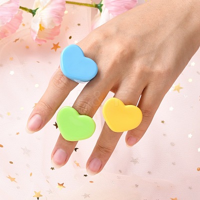 Opaque Acrylic Heart Finger Rings RJEW-T010-14-1