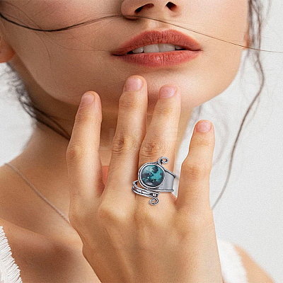 1Pc Oval Bohemian Synthetic Turquoise Finger Rings RJEW-LP0005-05-1