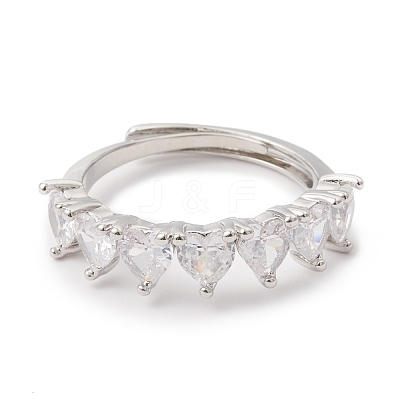 Clear Cubic Zirconia Heart Adjustable Ring RJEW-F124-05P-1