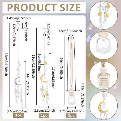 2Pcs 2 Styles Moon Glass & Alloy Hanging Suncatchers AJEW-NB0008-74-1