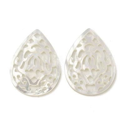 Natural White Shell Hollow Pendants SSHEL-M022-11-1