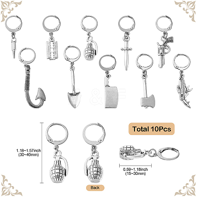 10Pcs 10 Style Killer's Weapon Theme Alloy Pendant Locking Stitch Markers HJEW-CJ00010-1