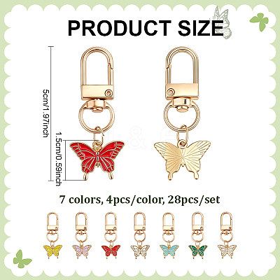 28Pcs 7 Colors Butterfly Alloy Enamel Pendant Decorations HJEW-WR00053-1