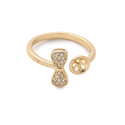 Bowknot Brass Micro Pave Cubic Zirconia Cuff Ring Setting LS-KK-A244-01B-G-1
