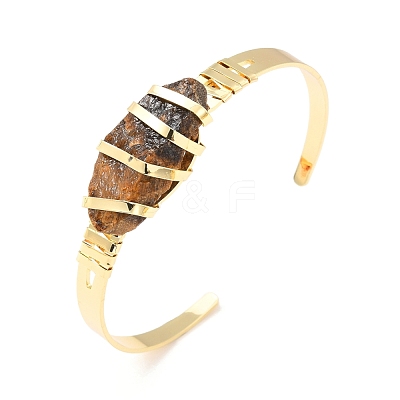 Natural Tiger Eye Horse Eye Beaded Cuff Bangle G-D458-01G-05-RS-1