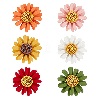 6Pcs 6 Color 3D Daisy Enamel Pins JEWB-WH0029-28G-1