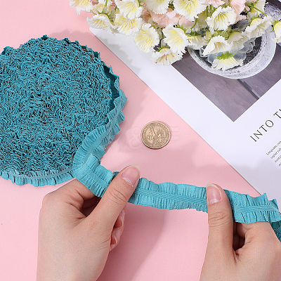 20 Yards Ruffled Polyester Elastic Lace Trim EW-WH0018-01C-1