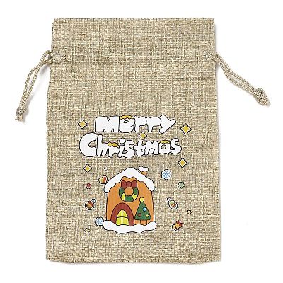 Christmas Printed Burlap Packing Pouches Drawstring Bags ABAG-Q053-02A-11-1
