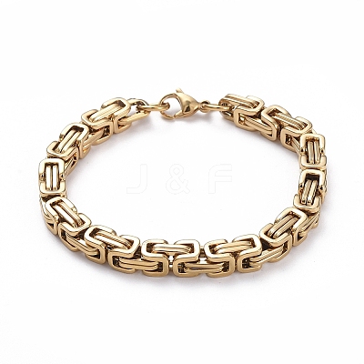Ion Plating(IP) Unisex 201 Stainless Steel Byzantine Chain Bracelets BJEW-L637-34C-G-1