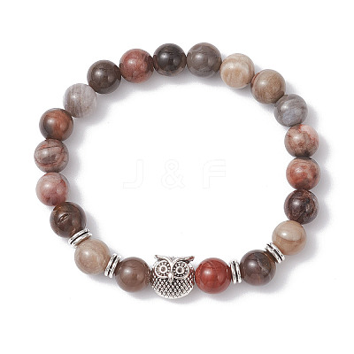 Natural Petrified Wood Round Stretch Bracelets BJEW-JB12610-02-1