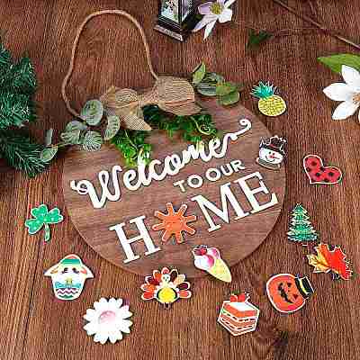 Natural MDF Board Door Hanging Decoration for Front Door Decoration HJEW-SZ0001-04-1