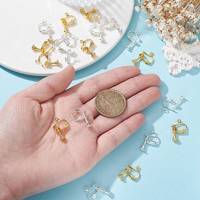 20Pcs 2 Colors Racking Plated Brass Clip-on Earring Findings KK-CJ0002-11-1