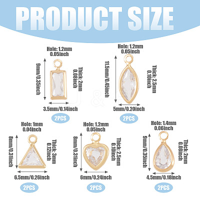 10Pcs 5 Styles Brass Cubic Zirconia Pendants KK-TADJ0001-30B-1