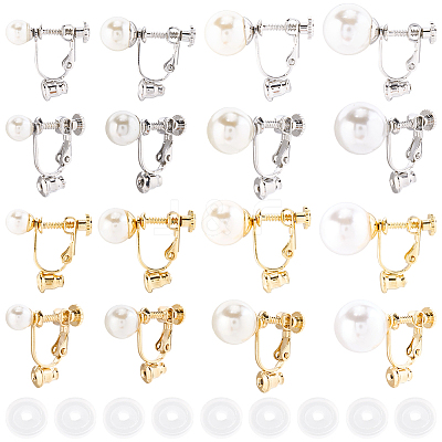 16Pcs 8 Styles 316 Surgical Stainless Steel Clip-on Earring Converters Findings STAS-SC0010-36-1