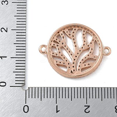 Rack Plating Brass Micro Pave Clear Cubic Zirconia Flat Round with Tree Connector Charms KK-A234-034RG-1