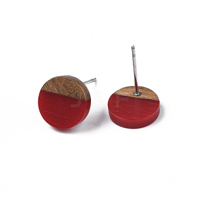 Opaque Resin & Walnut Wood Stud Earrings EJEW-N017-008-B02-1