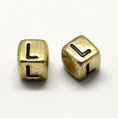 Antique Golden Plated Large Hole Acrylic European Beads PACR-Q099-M02-1