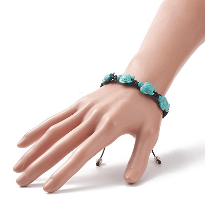 Synthetic Turquoise(Dyed) Tortoise Braided Bead Bracelet for Women BJEW-TA00225-01-1