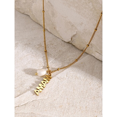 Mother's Day 304 Stainless Steel with Natural Freshwater Pearl Necklaces FS-WG5F984-01-1