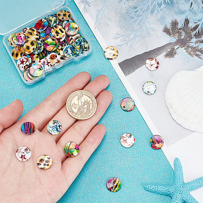 80Pcs 5 Styles Printed Freshwater Shell Charms SHEL-AR0001-11-1