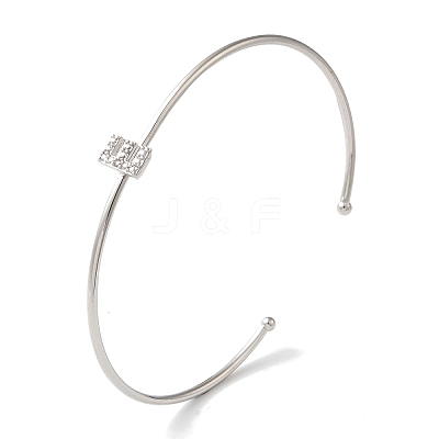 Rack Plating Brass Micro Pave Clear Cubic Zirconia Letter Open Cuff Bangles BJEW-A018-01P-E-1