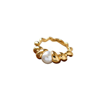 Twist Brass & Plastic Pearl Finger Rings WG278BB-01-1