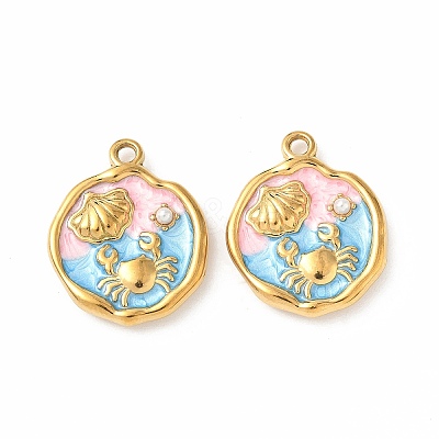 304 Stainless Steel Enamel Crab Pendants STAS-I346-05G-03-1
