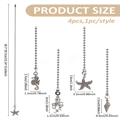 4Pcs Marine Life Alloy Charms Ceiling Fan Pull Chain Extenders HJEW-LP00017-1