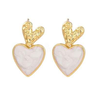Rack Plating Heart Brass Stud Earrings for Women EJEW-C125-26G-1