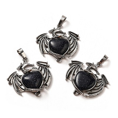 Synthetic Blue Goldstone Heart Pendants KK-K331-01AS-19-1