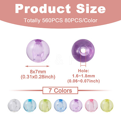 560Pcs 7 Colors Transparent Acrylic Beads MACR-CW0001-10-1