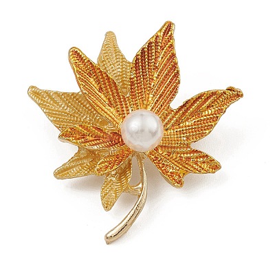 ABS Plastic Imitation Pearl Maple Leaf Brooch Pin JEWB-Q030-13G-1