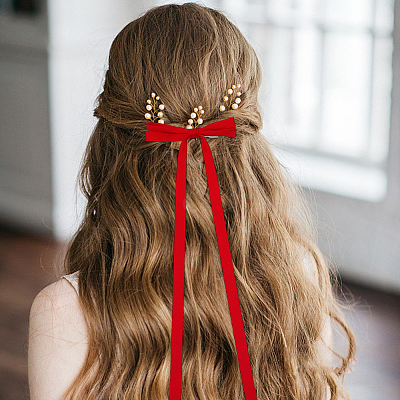 Big Bowknot Polyester Alligator Hair Clips AJEW-CP0008-39A-1