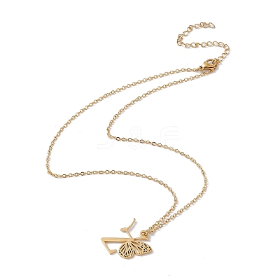Initial Letter with Butterfly Pendant Necklace LS-NJEW-C026-01G-Z-1