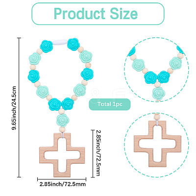 Wood & Silicone Rose Beads Hanging Ornametns HJEW-BM00073-1
