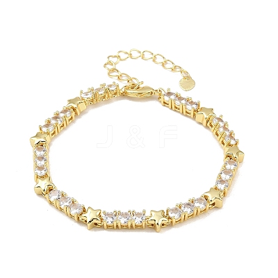 Brass Micro Pave Clear Cubic Zirconia Link Chain Bracelets for Women BJEW-P366-02A-G-1