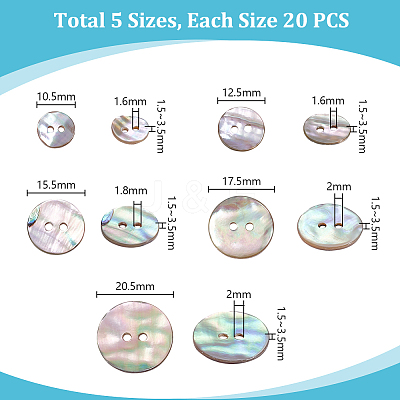 100Pcs 5 Styes 2-Hole Shell Buttons BUTT-PH0001-44-1